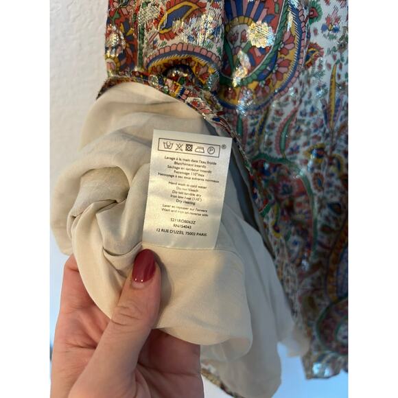 Sézane Paula Metallic Shimmer Silk Midi Dress Paisley - Picture 7 of 8